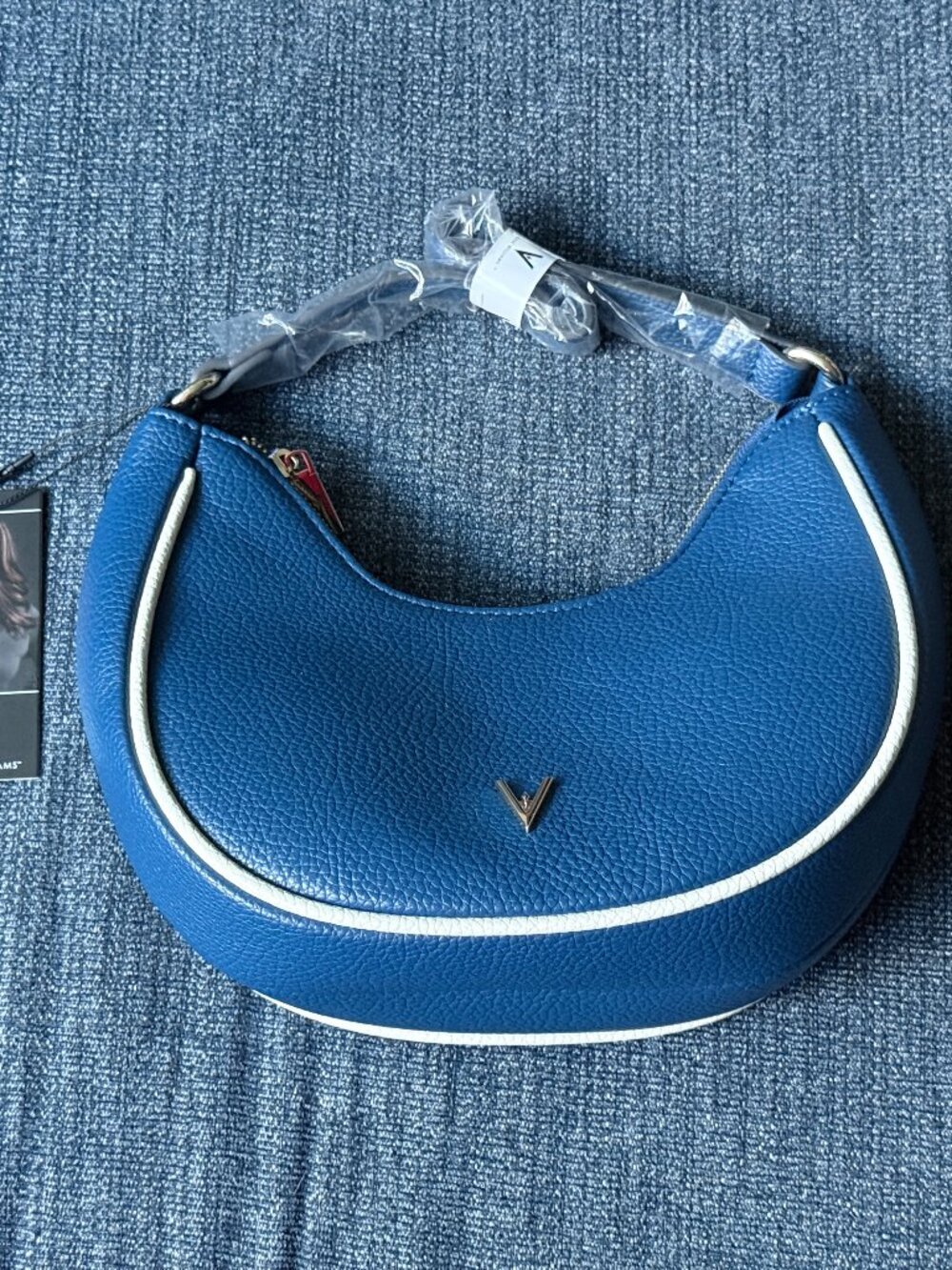 Vanessa Williams Crescent Shoulder Bag Medium Navy/Bone Zip Adjustable Strap